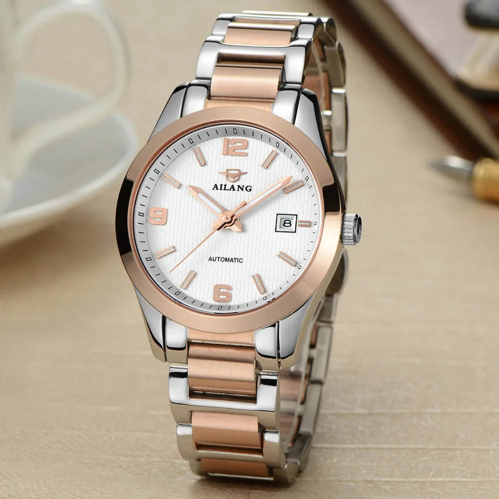 

AILANG Brand Men Business Statement Watches 100% Full Steel Automatic Wrist watch Mechanical Calendar Dress Relojes 3ATM NW3300