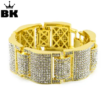 

Gold Iced Out Crystal MicroPave Bling HipHop Adjustable Bracelet 3 colors for men