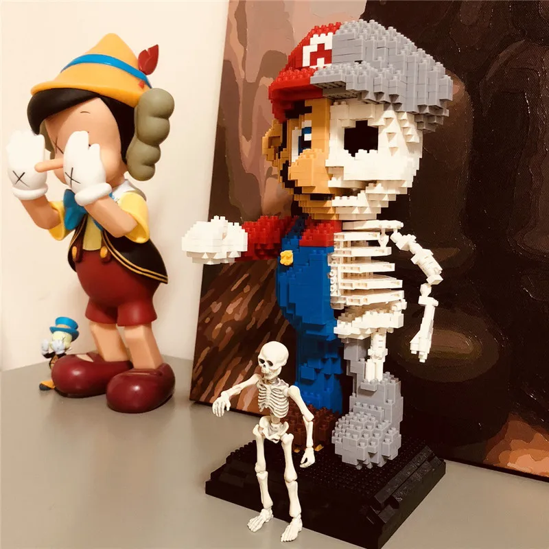 D.I.Y Mario, строительные блоки, половина кости черепа, половина человеческого орциша, игрушки, кирпичи, 1686 шт., модель паззлов, Аниме игра, подарок на день рождения