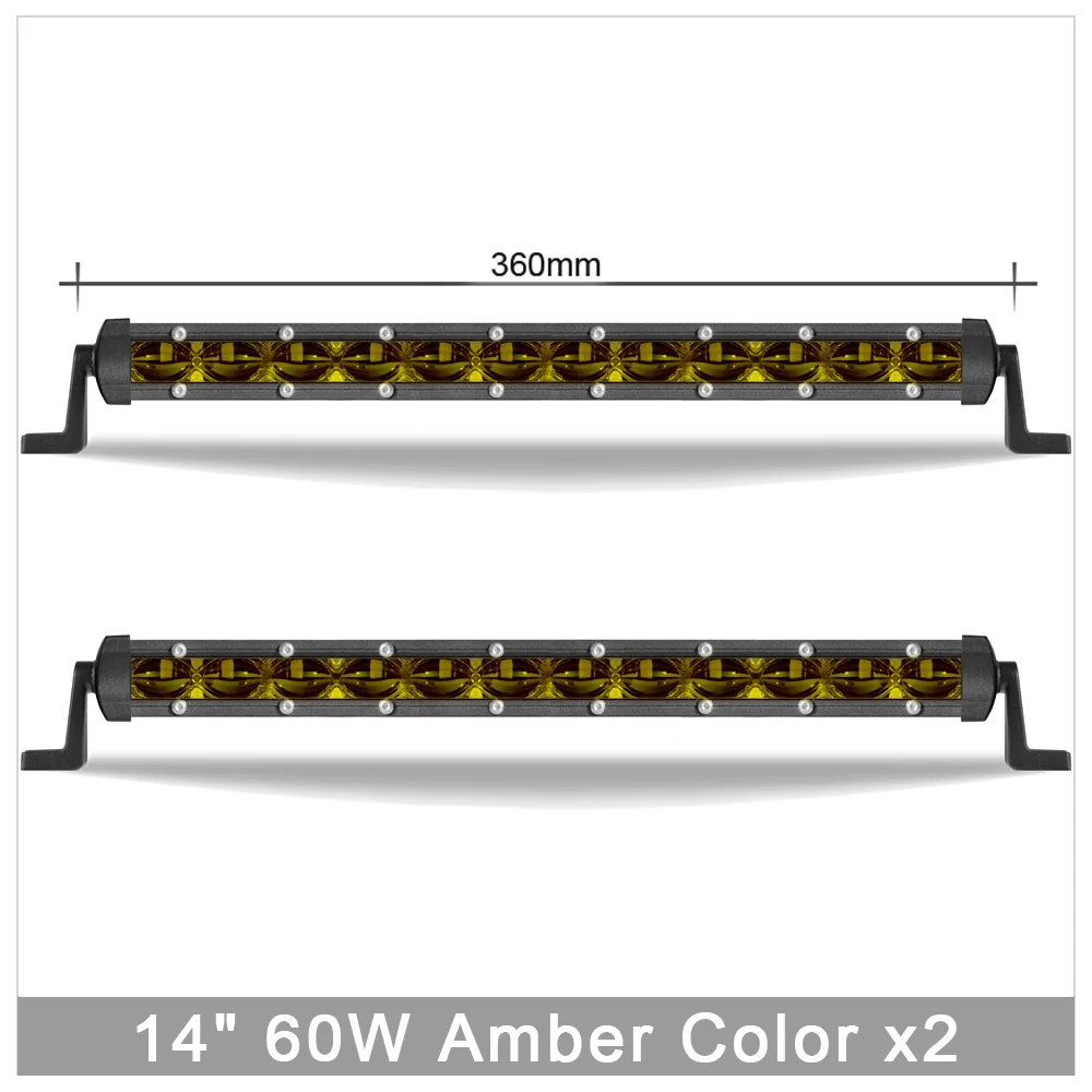 6D 8 дюймов 30 Вт 60 Вт Тонкий Мини светодиодный светильник бар однорядные Barra светильник s для 4X4 внедорожных Грузовиков Лодка Авто дневные ходовые огни, противотуманная фара 12V 24V янтарная - Цвет: 60W Amber x2
