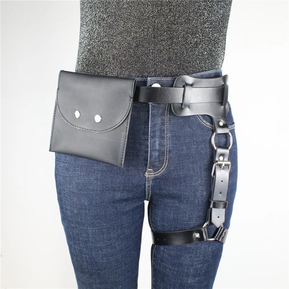 Модный женский кожаный ремень для женских ремней подвязки ног чулок джинсы упряжка Бедро бондаж подтяжки с небольшой сумкой