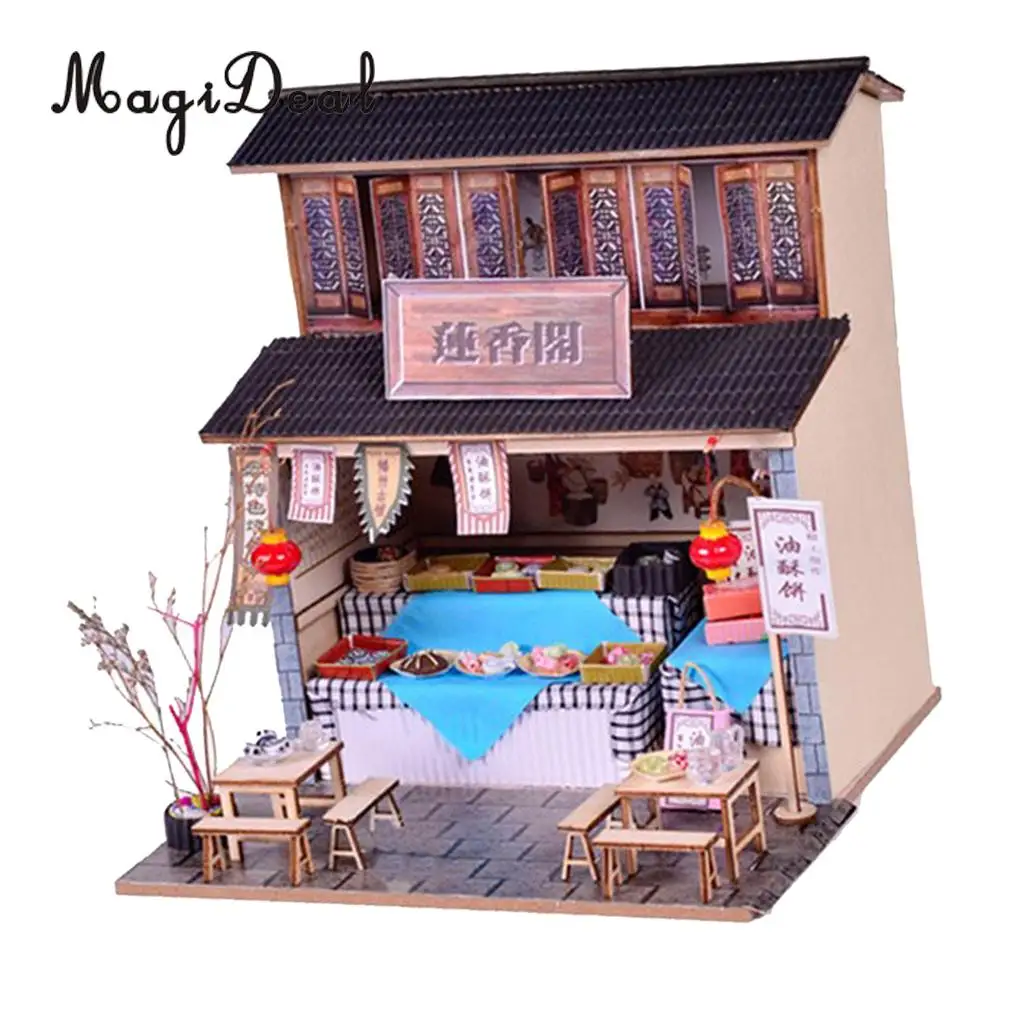 1/24 DIY Dollhouse Miniature Kit with Furniture, Light - Archaic Chinese Snack Shop Gift