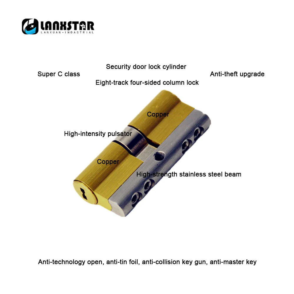 LANXSTAR противоугонной блокировки двери C Класс медный цилиндр дверь с замком Core 95 мм C уровня цилиндры с 8 шт латунные ключи