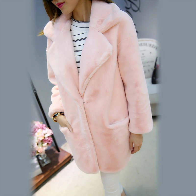 Nerazzzurri, Женское пальто из искусственного меха, розовый, зазубренный, с отворотом, с заниженным плечом, свободная, обычная, искусственный мех, куртка, большой размер, верхняя одежда, 5xl, 6xl, 7xl