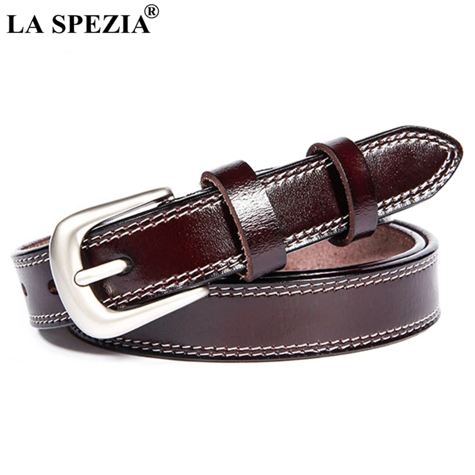

LA SPEZIA Vintage Women Belt For Jeans Real Leather Pin Belt Ladies Classic Coffee Genuine Leather Cowhide Female Brand Belts