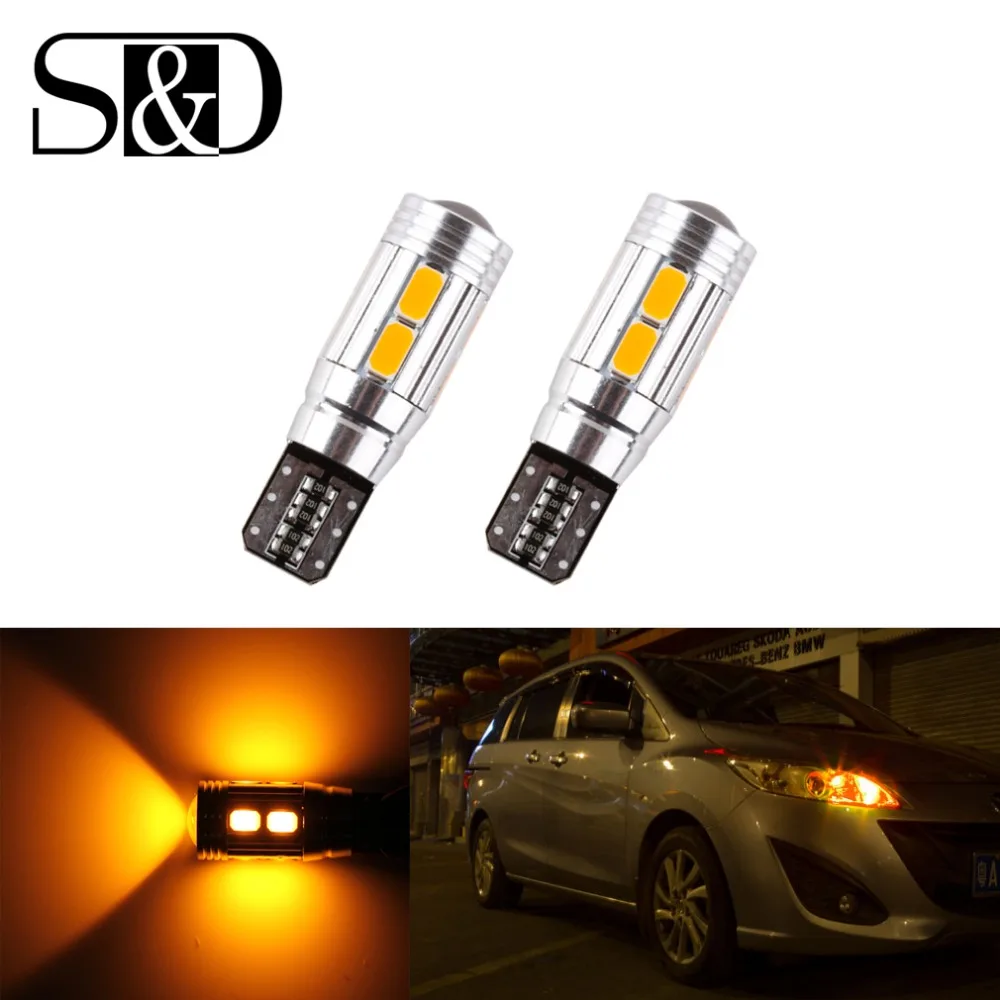 

2PCS T10 W5W LED Bulbs 10SMD CANBUS OBC Error Free LED Lamp 501 dash Car LED bulbs interior Auto Lights Source parking 12V Amber