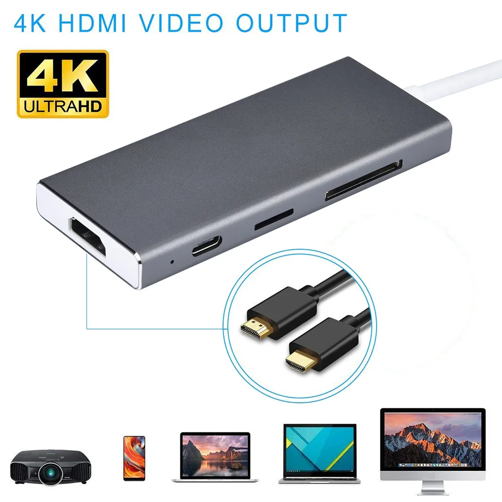 CARPRIE usb хаб Зарядное устройство Usb C концентратор Type адаптер 7 в 1 USB док станция с 4K