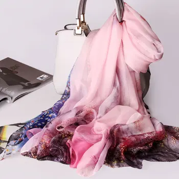 

Women 100% Pure Silk Scarf,2019 Luxury Brand Print Shawls and Wraps for Ladies Print Pashmina Muffler Natural Real Silk Scarves