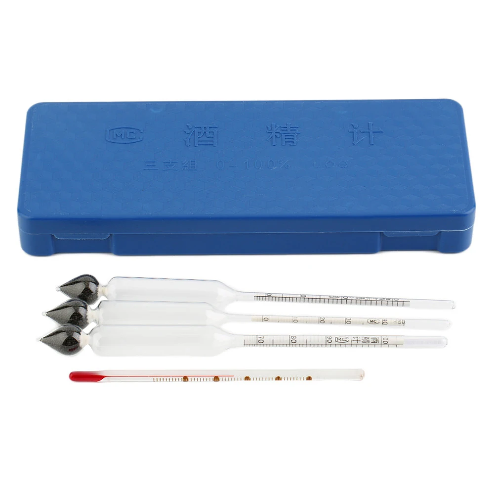 

3pcs A Set 0-100% Kit Professional Alcoholometer mini hydrometer for alcohol meter for Wine Alcohol Whisky with The Thermometer