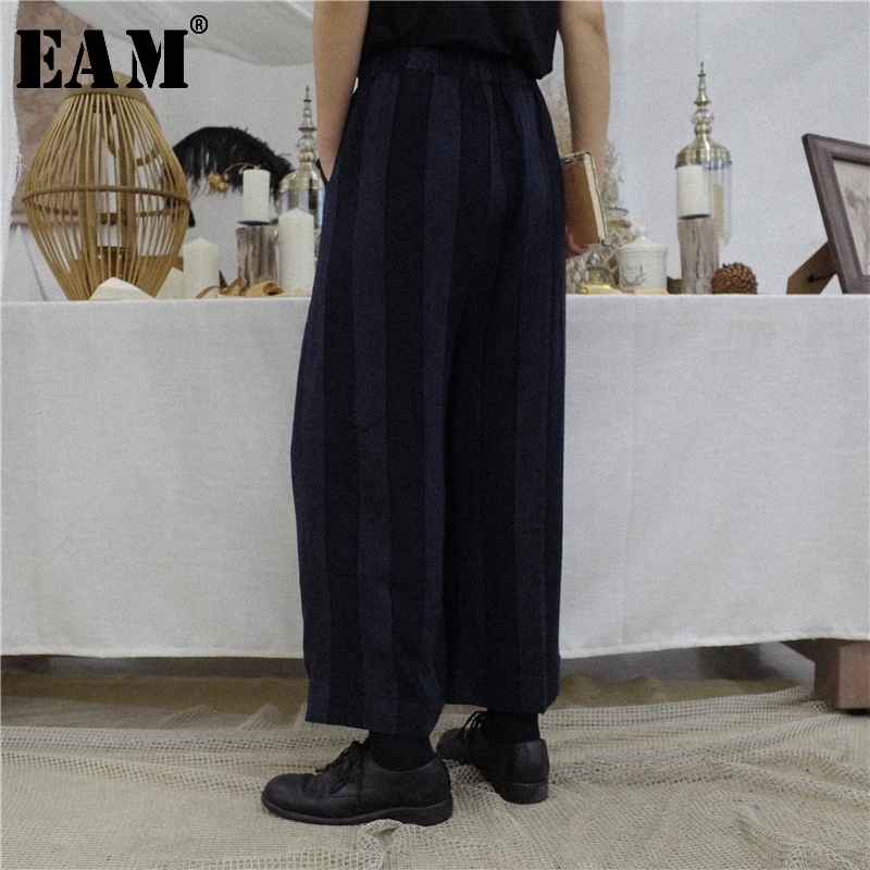 

[EAM] 2019 New Autumn Loose High Waist Casual Patchwork Straight Ankle-length Wide Leg Pants Women Fashion Tide OB392