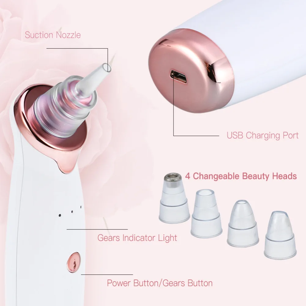 Blackhead вакуумный очиститель кожи лица ухаживающее косметологическое оборудование вакуум удаления акне с 4 сменными головками черные точки очиститель