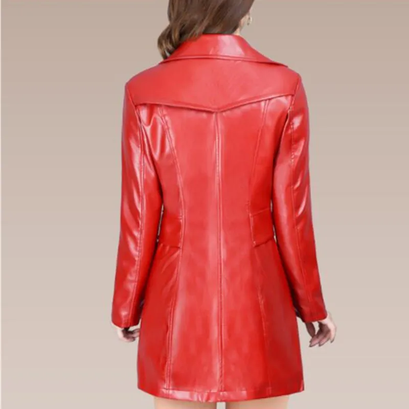 Nouveau элегантный Automne femmes Moyen длинные ПУ искусственной Veste En Cuir манто Dames фарш Moto veste