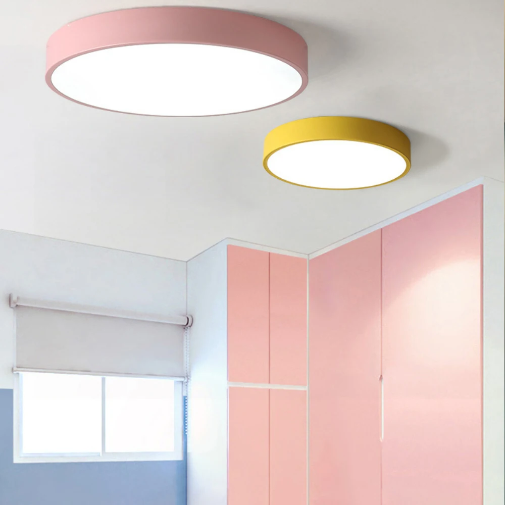 LED Ceiling Light Modern Round 5cm Super Thin lamp Living Room Bedroom Kitchen Surface Mount Flush Panel Remote Control Macaroon