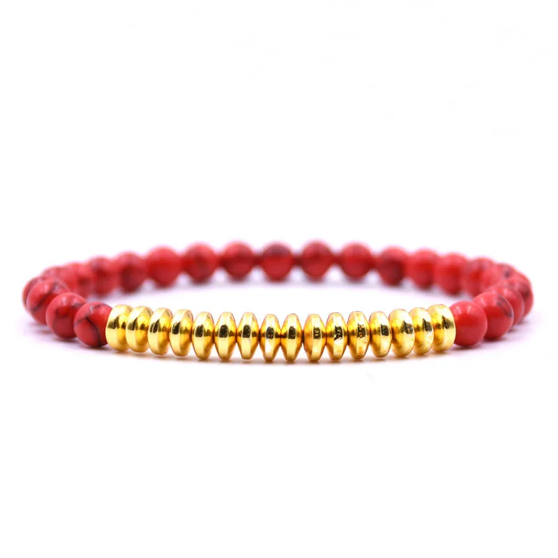 Natural Stone Strand Men's Bracelet Red Bead gold color alloy Ethnic Handmade Charm For Women Fine Gift | Украшения и