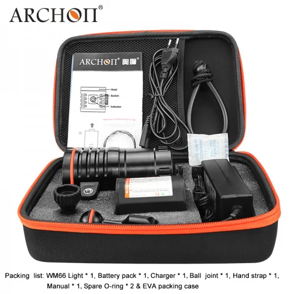 ARCHON WM66 DM60 Подводное освещение для видеосъемки 12000 люмен LED фотография факела 120W