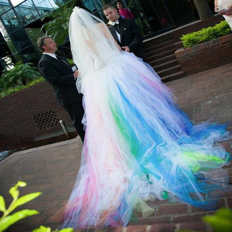 로브 드 Mariage vestido 드 noiva 멀티 컬러 놀라운 웨딩 드레스 홀터 Tulle 볼 가운 신부 드레스 맞춤 제작