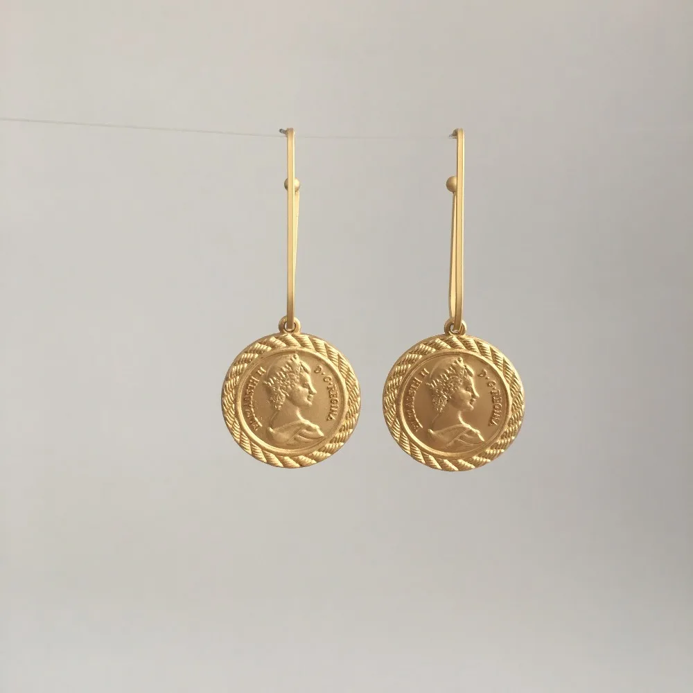 Модные серьги золотого цвета с покрытием медальон в форме монеты серьги-капли для женщин и девушек