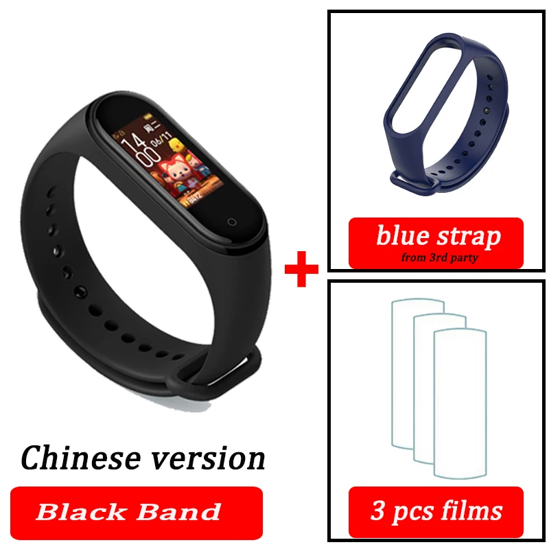 Xiaomi Mi-браслет 4 смарт-Браслет фитнес-браслет MiBand Band 4 Частота сердечных сокращений большой сенсорный экран сообщение Smartband - Цвет: black CN blue