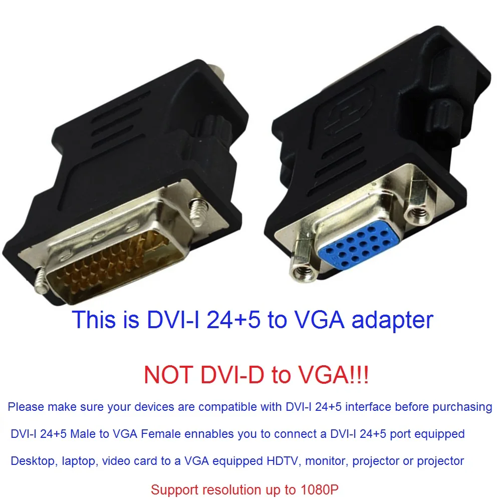 DVI لمحول VGA تحويل DVI-I 24 + 5 دبوس ذكر إلى أنثى VGA 1080 P محول الفيديو ل HDTV مراقب LCD DVD الحاسوب العارض