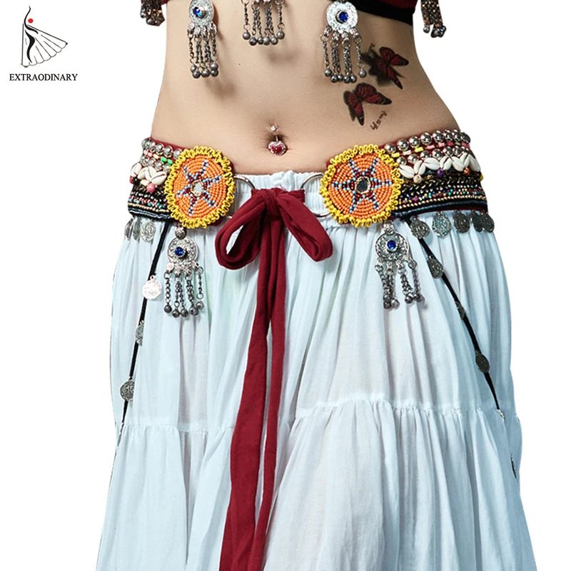 

Women ATS Tribal Belly Danceing Hip Scarf Waist Belt Adjustable Belly Dance Silver Coins Bead Chain Gypsy Tribal Belts