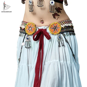 

Women ATS Tribal Belly Danceing Hip Scarf Waist Belt Adjustable Belly Dance Silver Coins Bead Chain Gypsy Tribal Belts
