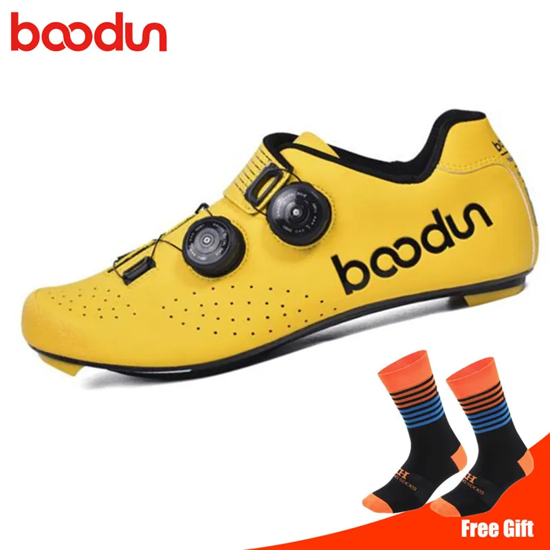 

Boodun Carbon Fiber Road Cycling Shoes Black Red Yellow Double Spine Buckle Ultralight Bicycle Shoes Self-Locking Bike Sneakers
