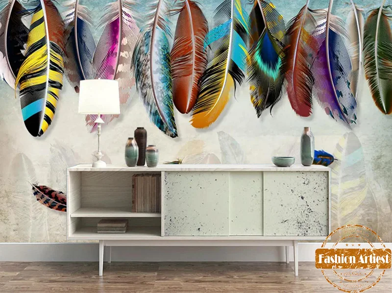 مخصص أوروبا تحلق ريشة خلفيات جدارية الملونة الطيور ريشة تسليم اللوحة مكتب أريكة غرفة المعيشة مقهى بار مطعم