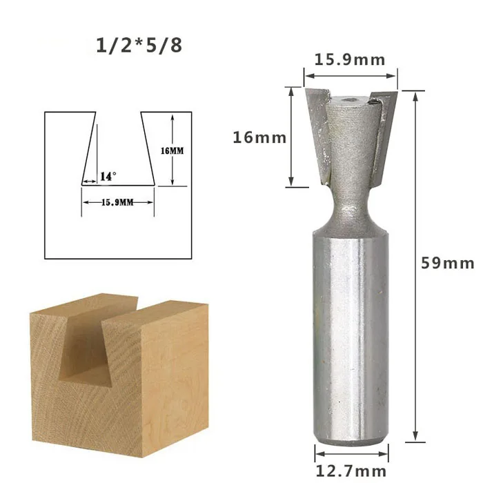 1 шт. 6,35/12,7 мм 1/" 1/2" хвостовик ласточкин хвост фрезы по дереву фрезы Вольфрам 2 Флейта Деревообрабатывающие инструменты фрезы для дерева - Длина режущей кромки: NO 6