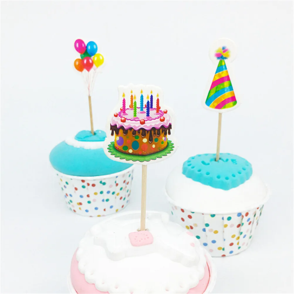 18pcs Balloon Hat Cupcake Toppers Picks Birthday Party