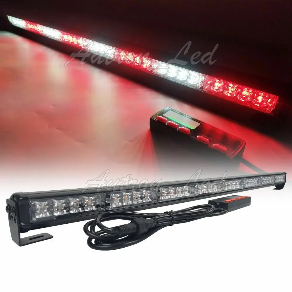 

35" Inch 32W LED Red White Traffic Adviser Beacon Strobe Flashing Work Light Bar