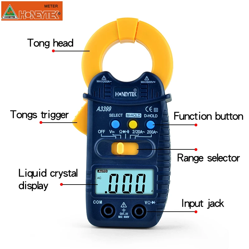 A3399-Digital-LCD-Clamp-Multimeter-Meter-Current-ACDC-Voltage-Resistance-Capacitance-Frequency-Temperature-Tester-Detection-(12)