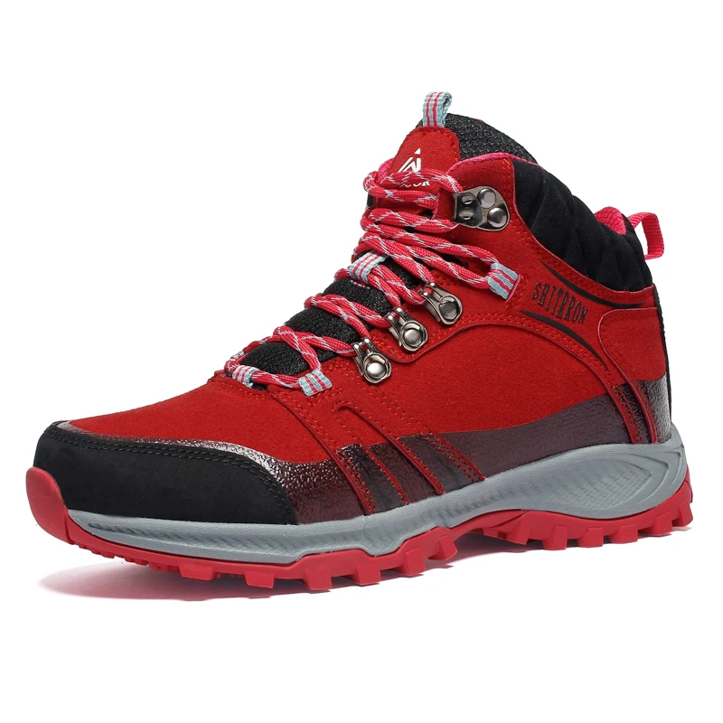 Тепловая Женская походная обувь, женские ботинки с высоким берцем для альпинизма, походная обувь, меховая теплая походная обувь для охоты - Цвет: Red Fur