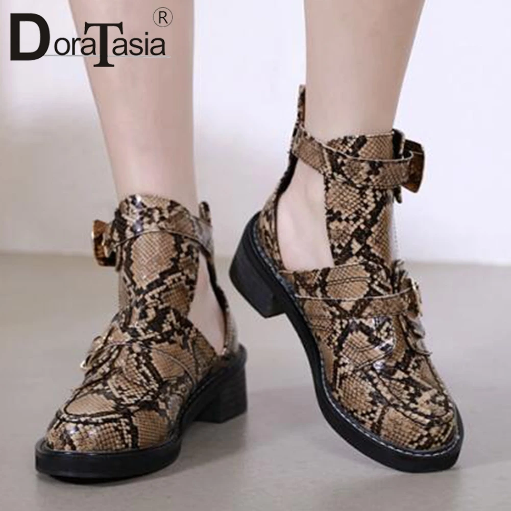 

DORATASIA Brand Design Top Quality Chunky Heels Snake Spring Cool Ankle Boots Woman Shoes Sexy Shoes Woman Summer Boots Female