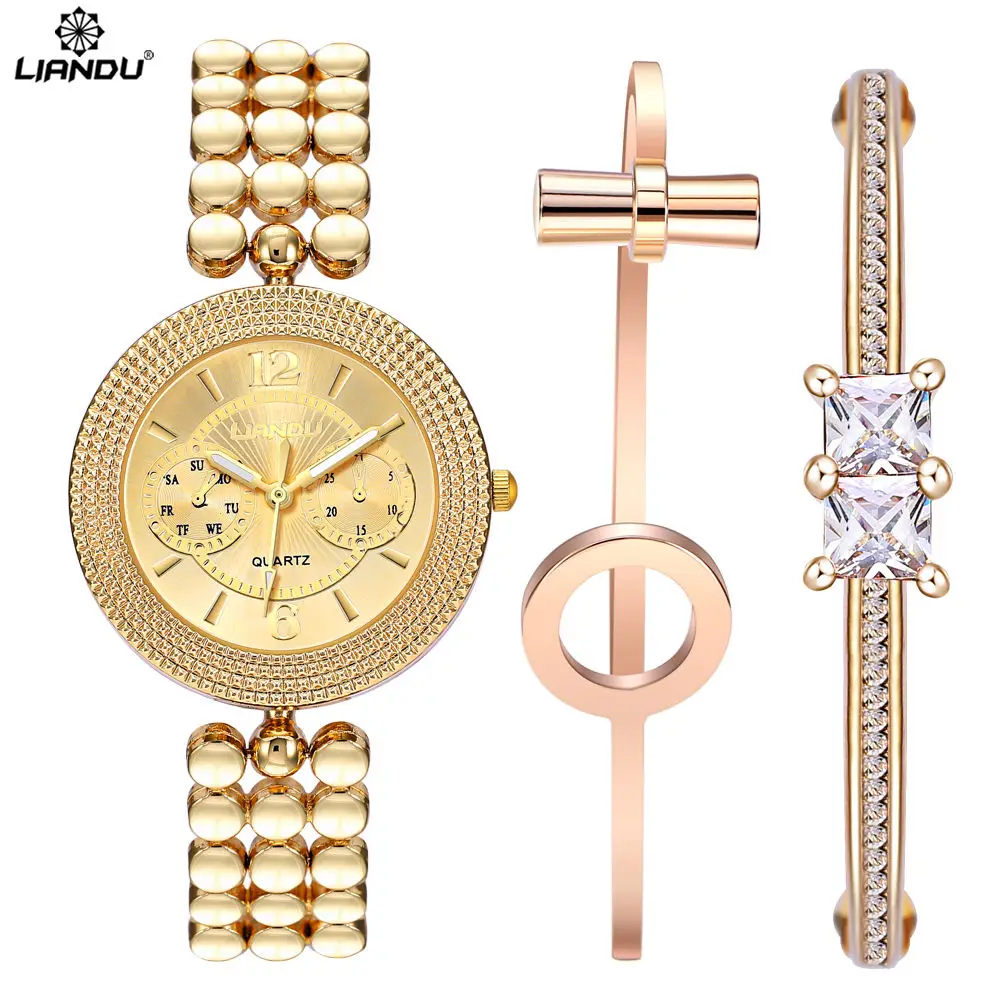 

LIANDU Women Quartz Watches AAA Zircon For Women Jewelry Gift Jewelry Bracelet & Watch Set Gold Wristwatches relogios feminino