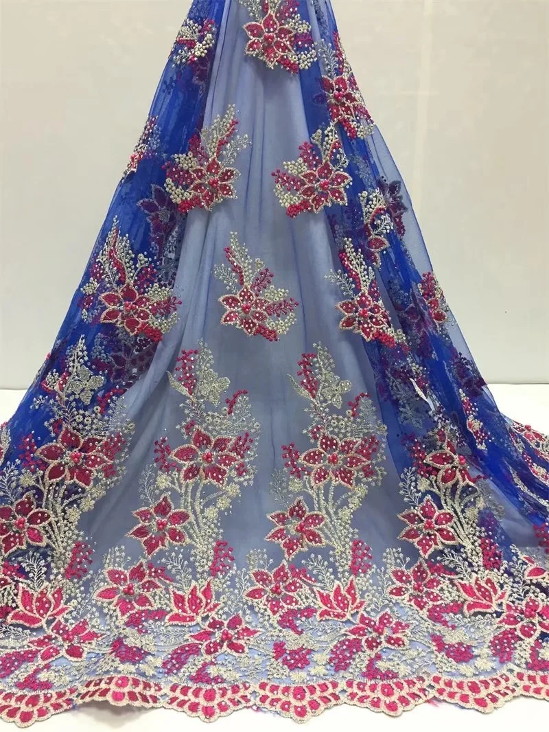 

African Beaded Tulle Lace Fabric 2019 African French Lace Fabric High Quality Nigerian Embroidery Tulle French Lace