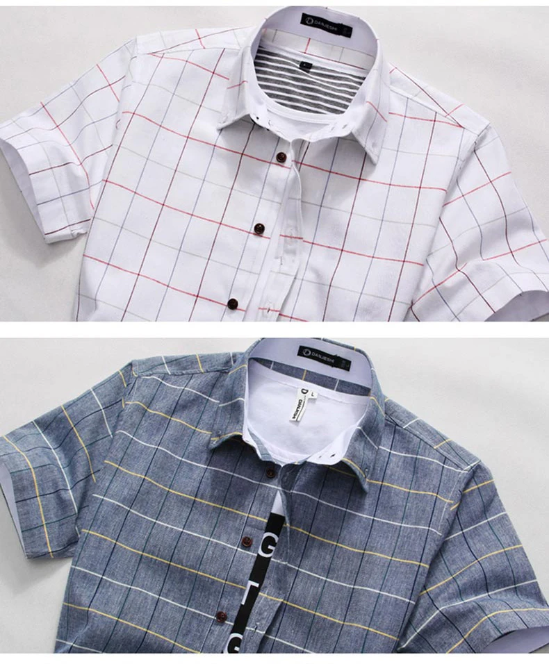 5XL мужские рубашки летние с коротким рукавом мужские стильные повседневные мужские клетчатые рубашки из хлопка и полиэстеровой ткани