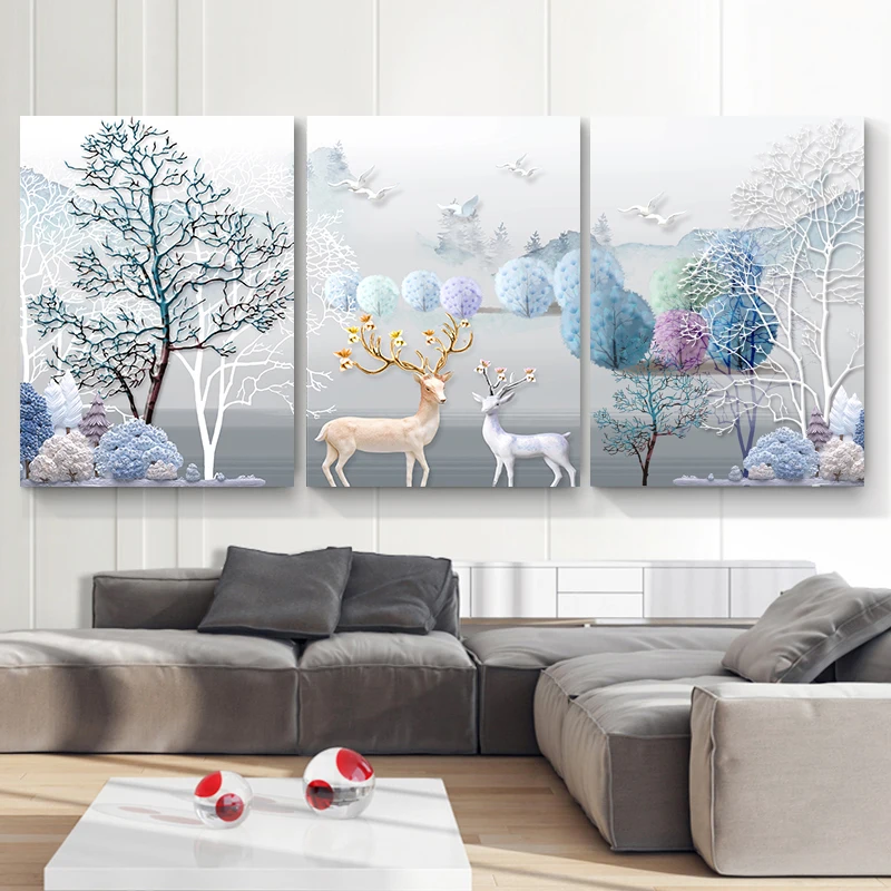 3pcs/set New Style Cross Stitch Painting Line Embroidery Great Wealth Elk European Style Embroidery Deer