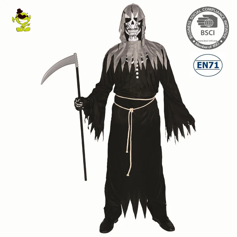 Мужской Ангел, костюм смерти, длинный черный халат, пугающий дьяволенок, ролевые наряды для Хэллоуина, карнавал, вечерние, измельченный халат, ткань
