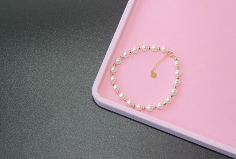 Sinya 18k gold Chain bracelets with natural pearls gold beads for women girls Mum lover length 18cm can adjustable Hot sale (14)