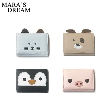

Mara's Dream 2019 Women Wallets PU Leather Coin Holder Lovely Cartoon Cute Cat Short Wallet Women Ladies Functional Clutch Purse