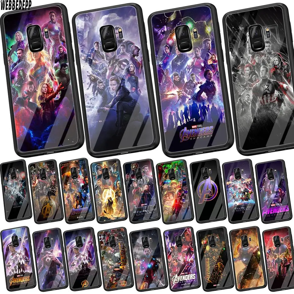 

WEBBEDEPP Marvel Avengers Endgame Tempered Glass Soft Case for Samsung Galaxy S8 S9 S10 Plus Note 8 9 A30 A50 A70 Cover