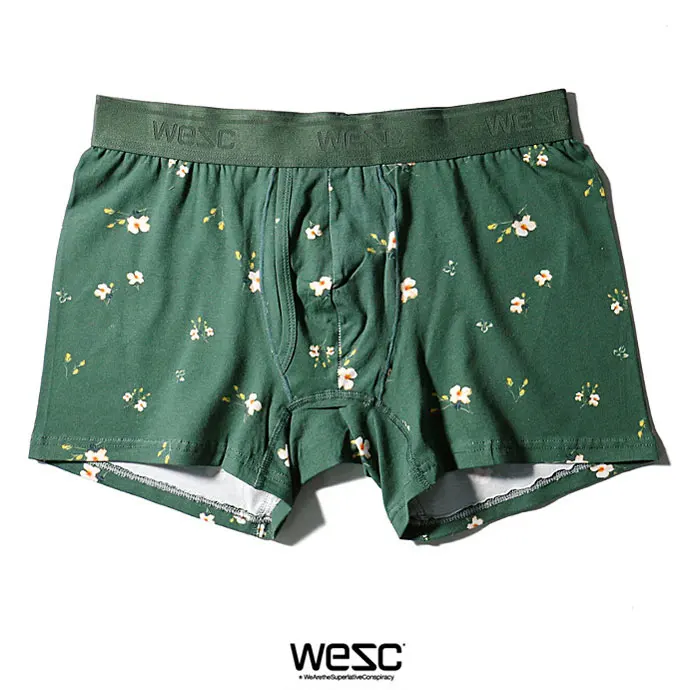 WESC мужской хлопок спандекс нижнее белье боксеры с Fly - Цвет: Green Flower print