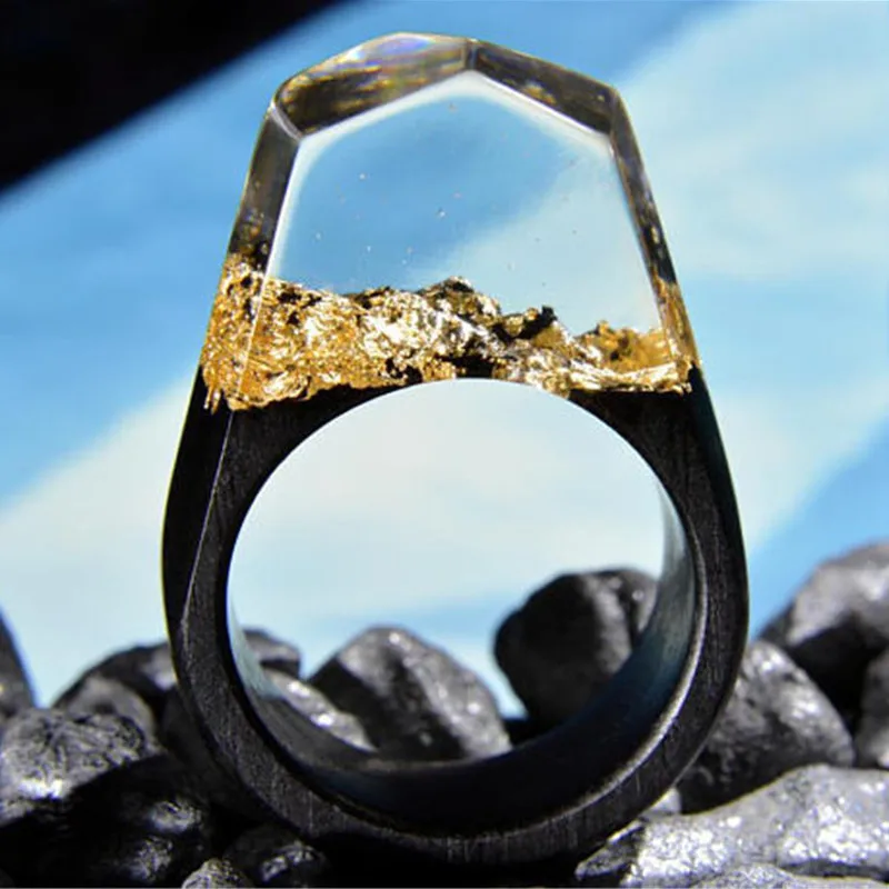 Fashion Secret Forest Wooden Miniature World Inside Ring For Women Transparent Resin Finger Jewelry Accessories Dropshipping