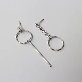 

asymmetry Earrings Wholesale 100% real. Authentic 925 Sterling silver bead Circle &Link Chain Dangle Earrings Fine jEWELRY E25