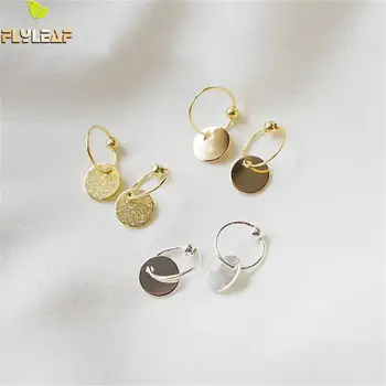 

Flyleaf Geometric Round Piece Gold Hoop Earrings For Women 100% 925 Silver Earings Fashion Jewelry Ins Style High Quality Party