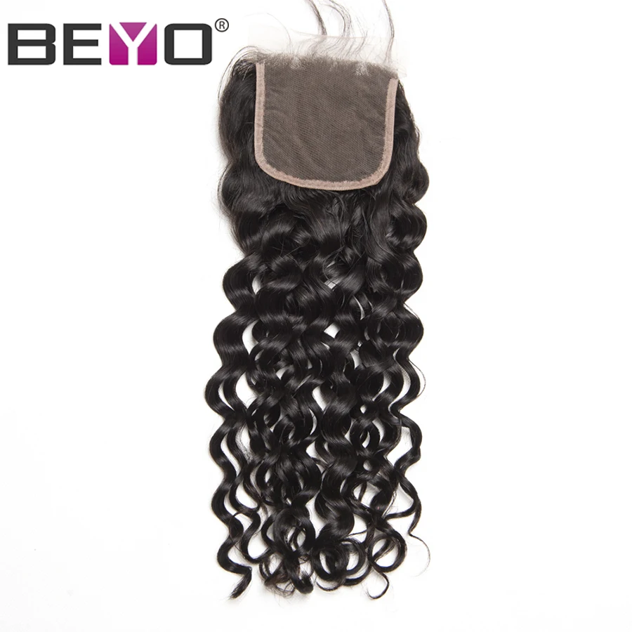 

Beyo Peruvian Water Wave Lace Closure 4x4 Free Part Human Hair Closure With Baby Hair Natural Color Non-Remy Hair Free Shipping