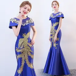 100% реальные Китайский традиционный phonix Вышивка Русалка платье/Королевский синий цвет/ярко-розовый цвет/красный/может cusotms Размер