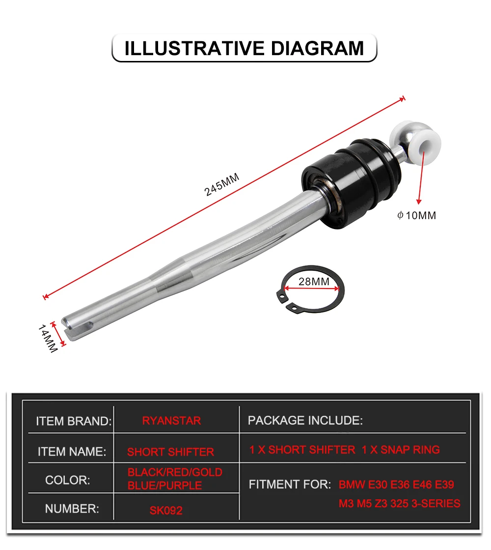 Короткий бросок переключения передач с прокладкой Быстрый сдвиг Короткий бросок переключения передач Универсальный для BMW E30 E36 E39 E46 M3 M5 3/5 серии