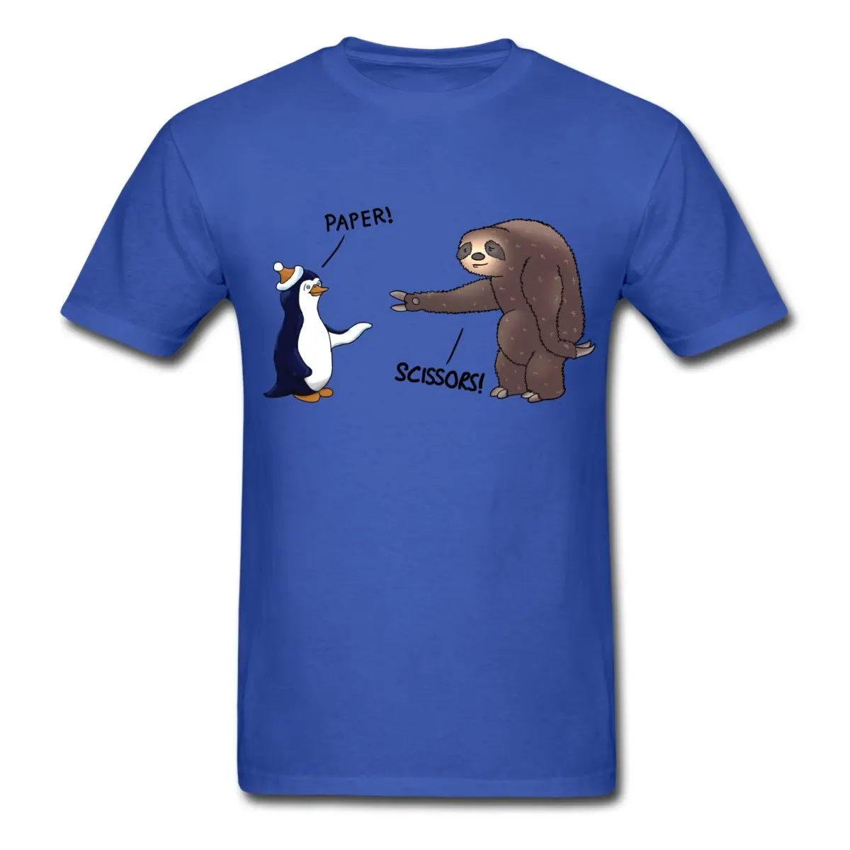 Ленивец и пингвин рок ножницы бумаги Мужская футболка лето хлопок мужские футболки высокого качества Мужская одежда из хлопка - Цвет: Синий