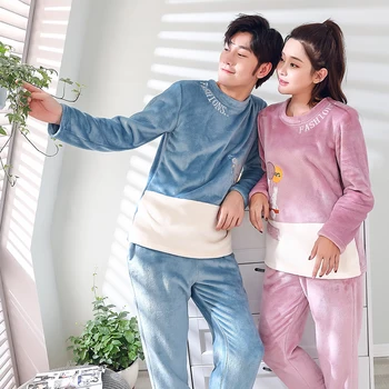 

BZEL Pajamas For Adult Women Couple Cartoon Flano Sleepwear Unisex Winter Home Pijama Flannel Long Sleeve Pyjamas Big Yard M-3XL